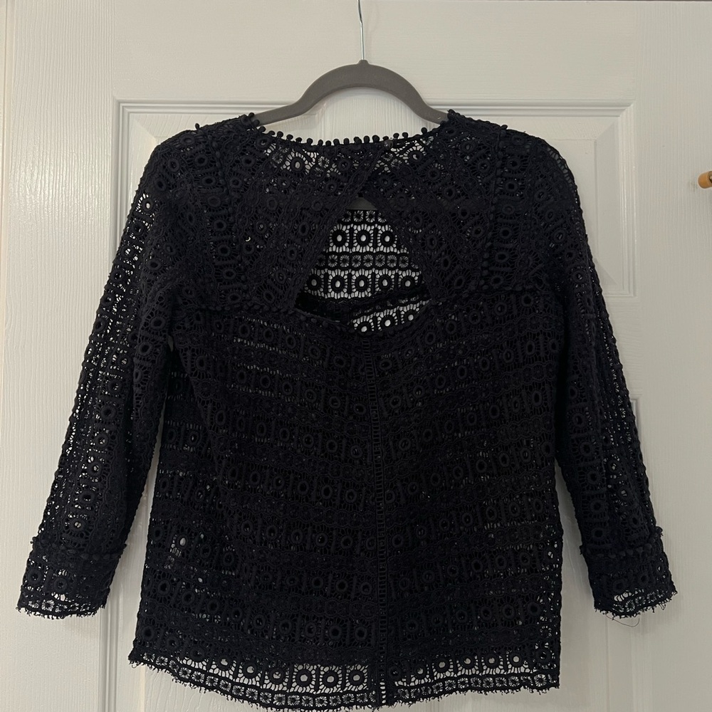 Sezane Navy Lace Women's Top